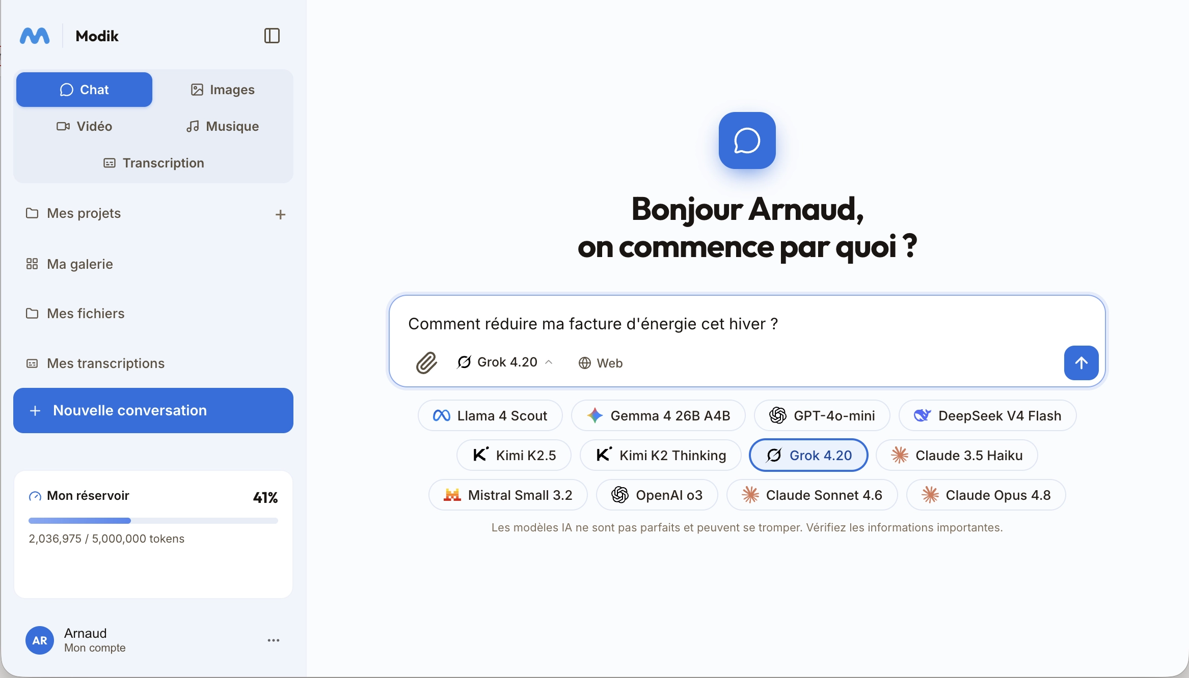 Aperçu de l'interface Modik